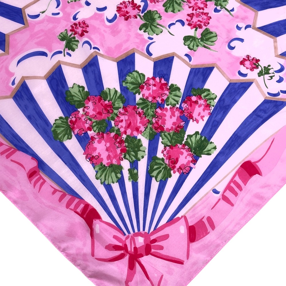 Vtg Carleton Varney 41" Scarf Pink Floral Geranium Blue Resortwear Regencycore - Picture 6 of 9